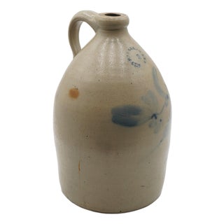 N. Clark Jr. 2 Gallon Blue Stoneware Jug W. Handle For Sale