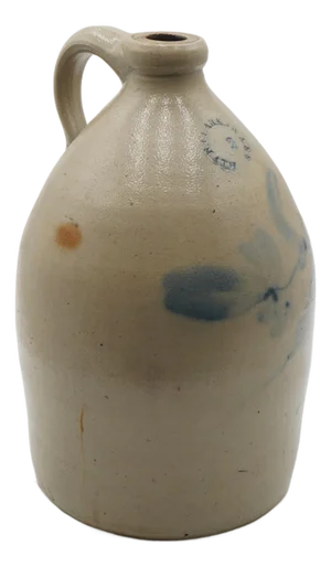 N. Clark Jr. 2 Gallon Blue Stoneware Jug W. Handle