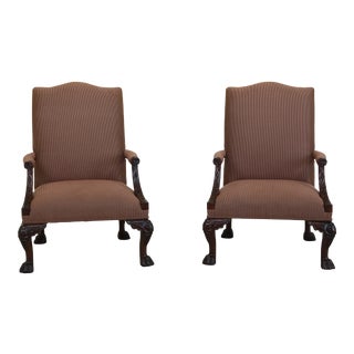 Pair Henredon Natchez Collection Georgian Mahogany Armchairs For Sale