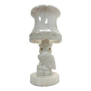 Small Alabaster Owl Table Lamp, 1970s For Sale