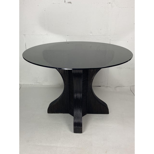 Pencil Reed, Rattan & Bamboo Dining or Side Table Base with Smoked Glass Top, 1970s For Sale - Image 12 of 15