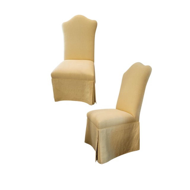 2000 - 2009 Pair of Fully Upholstered Skirted Chairs With Serpentine Backrest For Sale - Image 5 of 12