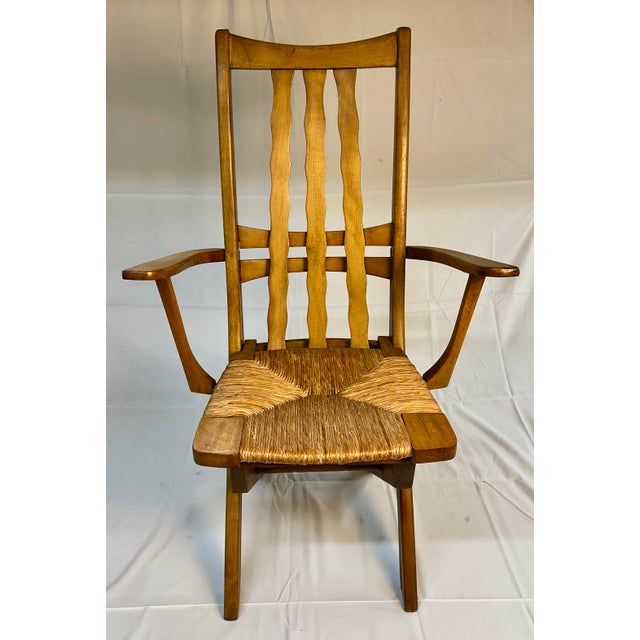 1940s 1940s Mid-Century French Modernist Folding Beech & Rush Garden Chair (Pair) For Sale - Image 5 of 18