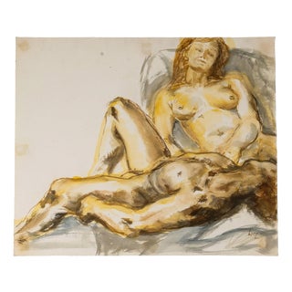 Evelyne Luez, Nude, Depicting Two Reclining Women, 20th Century, Watercolor on Paper For Sale