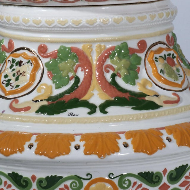 Monumental Florentine Hand Painted Signed Lamp with Caned Pagoda Shade For Sale In Tampa - Image 6 of 12