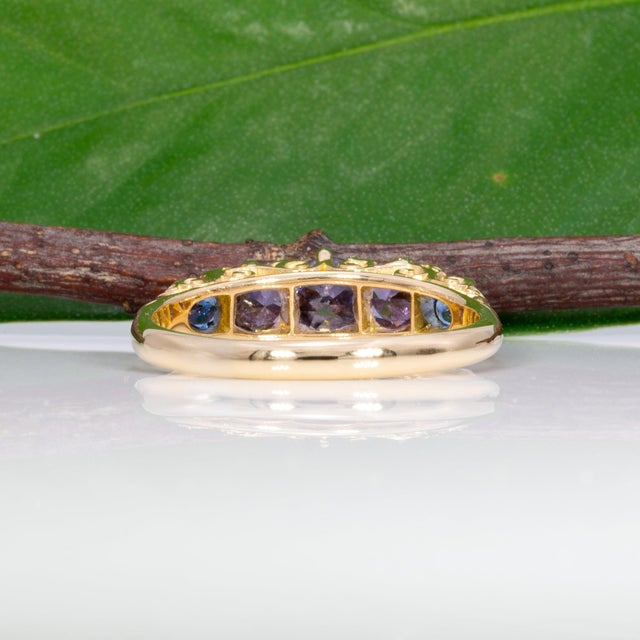 Gold 1.51ct Mixed Sapphire Estate Ring With 5 Natural Sapphires in Solid 18k Gold, Size 8 For Sale - Image 8 of 9