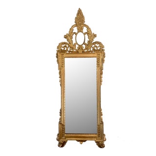 French Provincial Louis XVI Carved Giltwood Wall Mirror For Sale