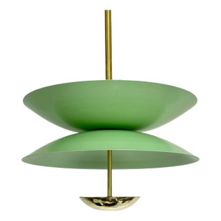 Mint Matte Finish Metal Pendant - Handmade Brass Light Fixture For Sale