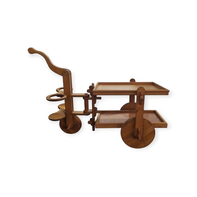 Mid-Century Brutalist Rustic Oak Serving Trolley, 1950s For Sale - Image 13 of 13