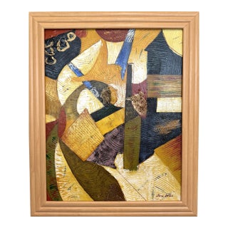 Alena Kalen Modern Geometric Original Abstract Oil Painting Cubist Reverie” Coa For Sale