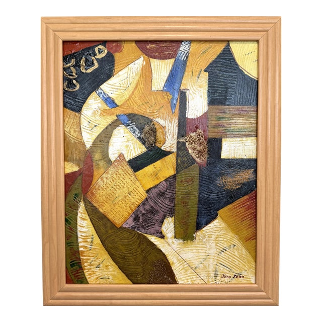 Alena Kalen Modern Geometric Original Abstract Oil Painting Cubist Reverie” Coa For Sale