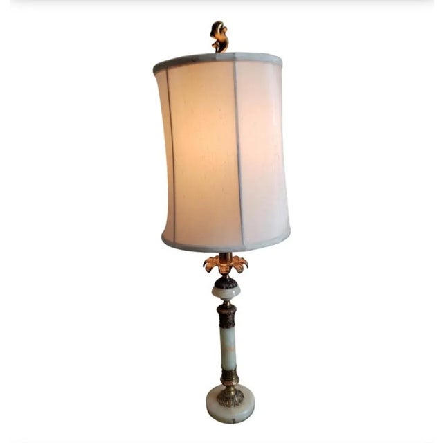 Italian Italian Onyx Marble and Brass Column Table Lamp For Sale - Image 3 of 12