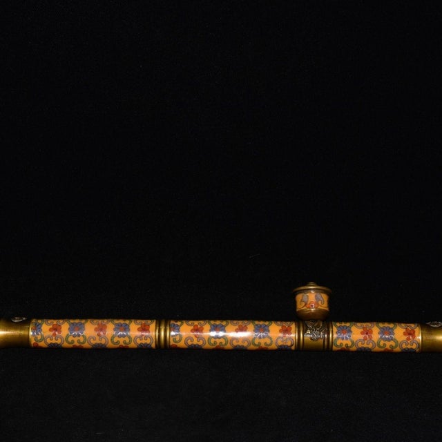 Vintage Cloisonné Enamel and Brass Opium Pipe With Floral Motif For Sale - Image 4 of 9