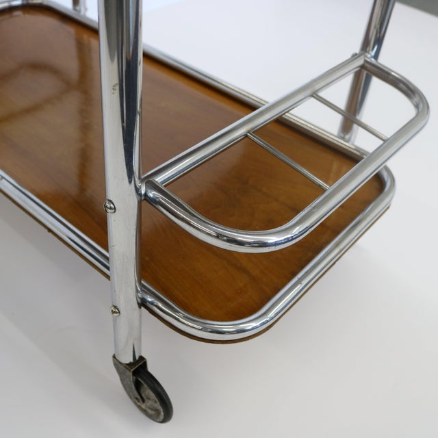 1930s Art Deco Bar Cart Nickel and Wood, Robert Mallet-Stevens For Sale - Image 10 of 18