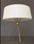 Visual Comfort and Co Pair of Brass Tripod Table Lamps with white/cream round shade. Style of T.H. Robsjohn-Gibbings....