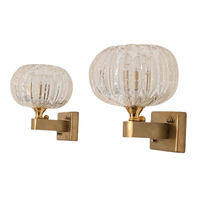 1950s Italian Wall Lights Murano Glass Sconces Art Deco Style, by Barovier & Toso - Pair For Sale