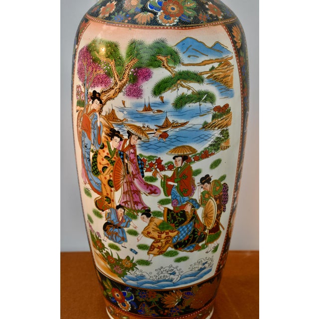 Vintage Chinese Satsuma Style Porcelain Vase Large Geisha Floral Motif 23" For Sale - Image 15 of 18