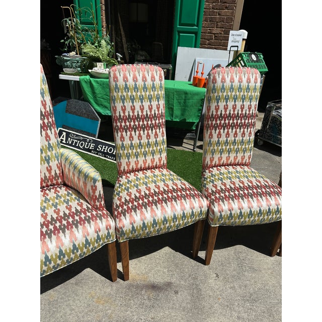 1970s 1970s Collection of Colorful Patterned Dining Chairs- Set of 6 With 2 Captains Chairs For Sale - Image 5 of 11