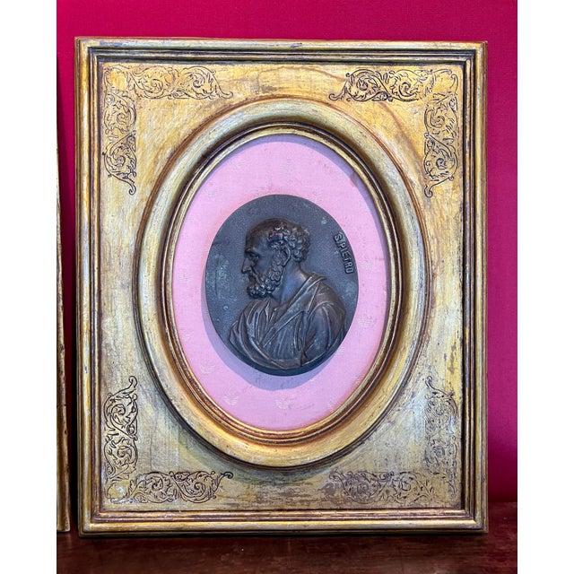 Gesso Medallions of Saints Peter and Paul in Gilded Oval Frames with Silk Panels, 1890s For Sale - Image 16 of 18