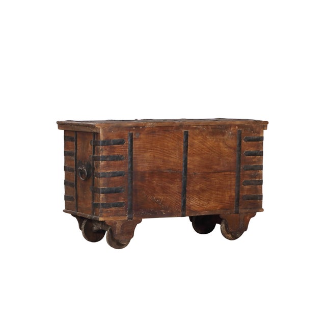 Brown Antique Indian Teakwood Pitara Chest Console For Sale - Image 8 of 8