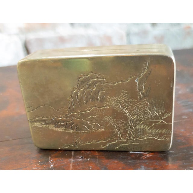 Silver 19th Century Chinese Paktong Scholar's Inkstone Box With Engraved Landscape For Sale - Image 8 of 15