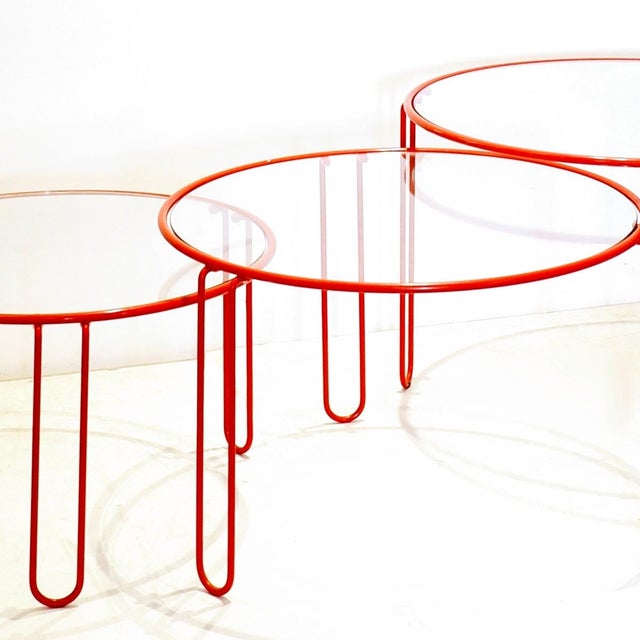 Minimalist Red Nesting Tables, 1970s, Set of 3, in Very Good conditions. Designed 1970 to 1979