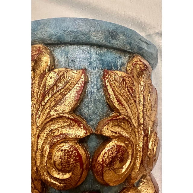 Stunning Vintage Carved Parcel Gilt Wood and Faux Marble Wall Brackets Newly Painted - A Pair For Sale In Mobile - Image 6 of 9