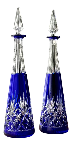 French Cut Blue Crystal Decanters from Saint Louis Massenet, 1970s, Set of 2