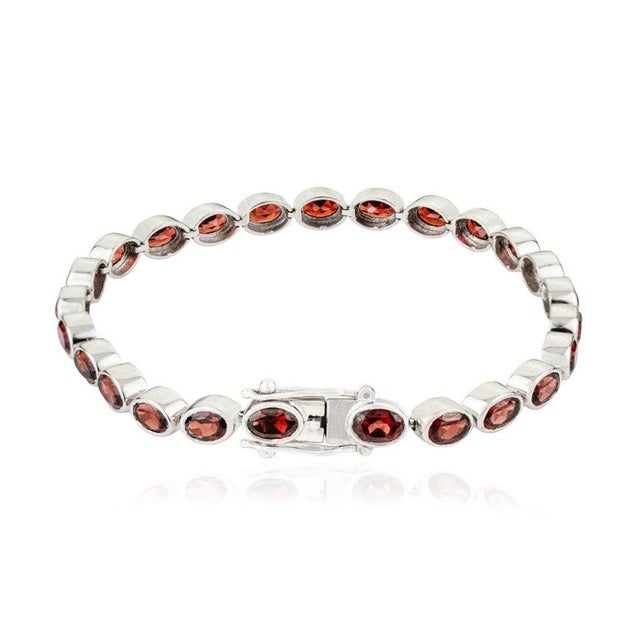 Classic Red Garnet Bezel Set Bracelet in 925 Sterling Silver For Sale - Image 10 of 12