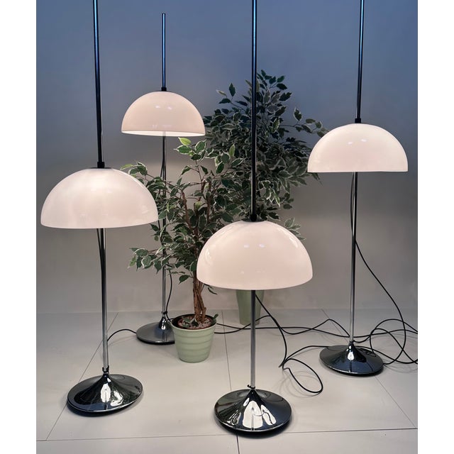 Height-Adjustable Mushroom Floor Lights with Chromed Tulip Bases by Frank Bentler for Wila Leuchten, West Germany, 1960s, Set of 4 For Sale - Image 15 of 18
