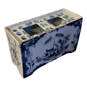 Antique 18th Century English George III Lambeth Delft Blue & White Pottery Flower Brick Circa 1770