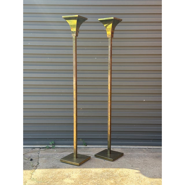 Pair of 1970s Brass Torchieres For Sale In Oklahoma City - Image 6 of 11