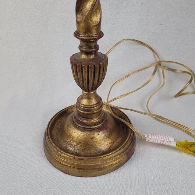 Italian Mid 20th Century Gold Giltwood Barley Twist Buffet Lamp Candlestick Style For Sale - Image 3 of 6