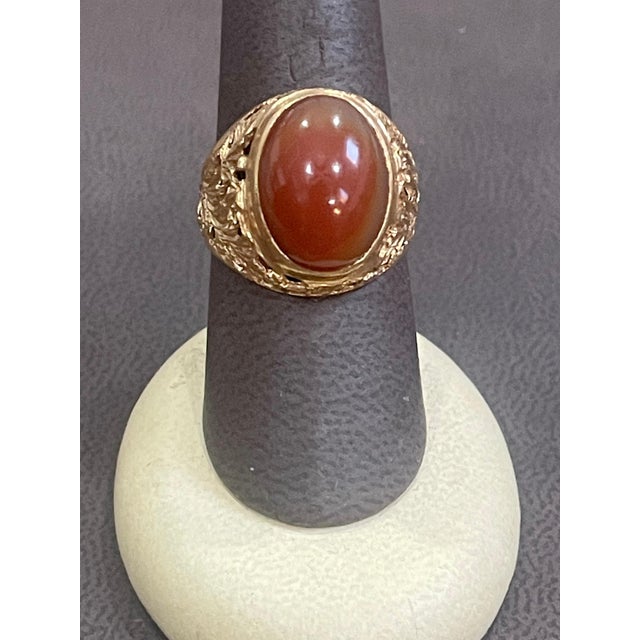 Metal 7 Carat Jasper Cabochon 18 Karat Yellow Gold Classic Wide Ring For Sale - Image 7 of 8