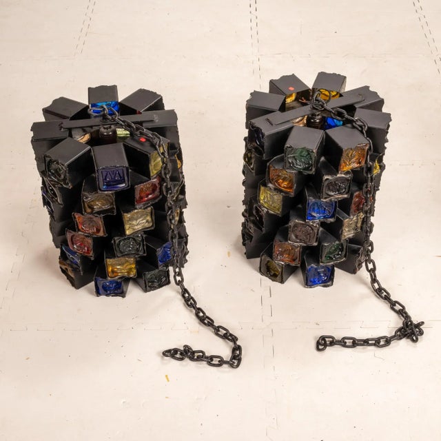 1970s Felipe Delfinger for Feders Modernist Brutalist Hanging Large Pendant Light Lamp - a Pair For Sale - Image 10 of 12