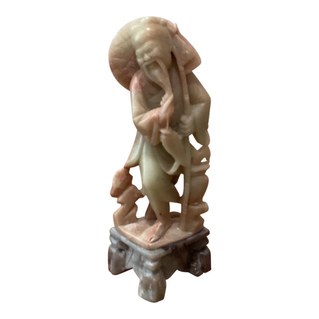 Early 20th Century Antique Carved Chinese Shoushan Hard Stone Fisherman Sculpture Statue For Sale