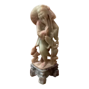 Early 20th Century Antique Carved Chinese Shoushan Hard Stone Fisherman Sculpture Statue
