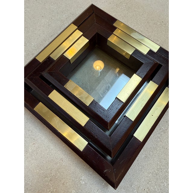 Set of Italian Wood and Brass Square Decorative Trays, 1970s For Sale - Image 4 of 8