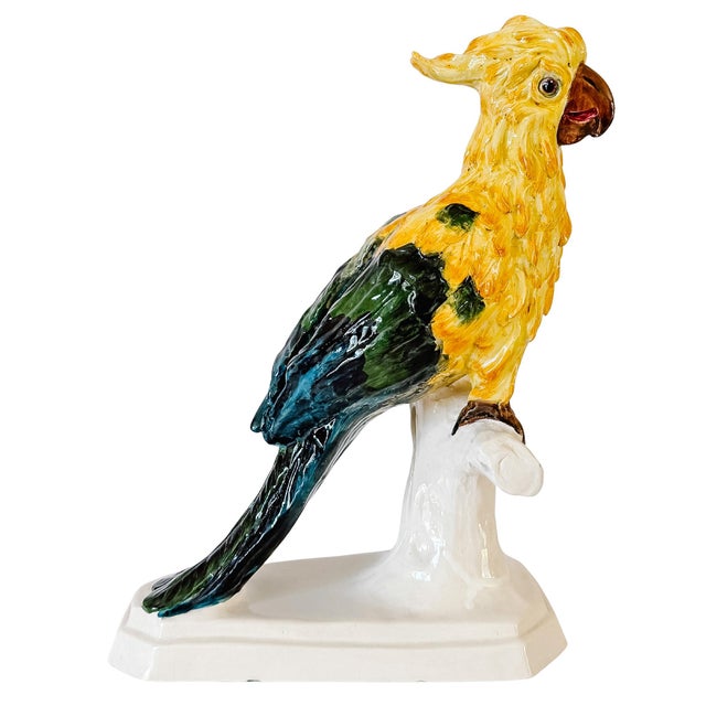 Vintage Large Italian Majolica Ceramic Cockatoo Parrot Sculpture For Sale - Image 15 of 17