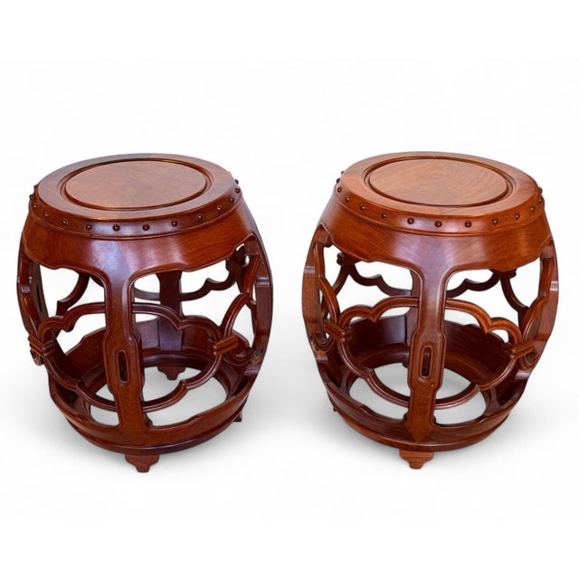 Late 20th Century Chinese Elm Drum Seats Pair For Sale - Image 4 of 8