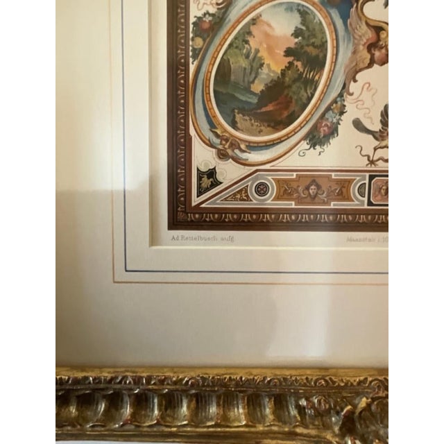 Gold Antique German Chromolithographs by Ernst Wasmuth, Uffizi Ornament Plates in Gilt Frames - a Pair For Sale - Image 8 of 9