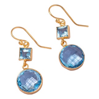 Double Drop Fine Gemstone Earring, Blue Topaz and Blue Topaz For Sale