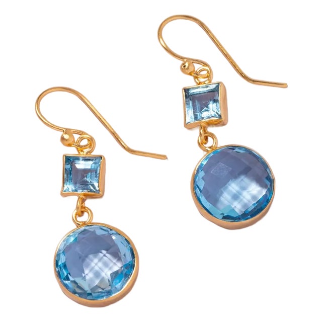 Double Drop Fine Gemstone Earring, Blue Topaz and Blue Topaz For Sale