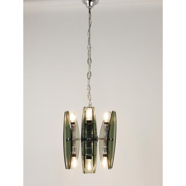 Gold Glass and Chrome Pendant Light by Veca Murano, 1970s For Sale - Image 8 of 18