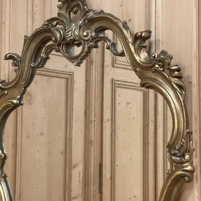Mid 20th Century Antique Italian Baroque Patinaed Giltwood Mirror For Sale - Image 5 of 12
