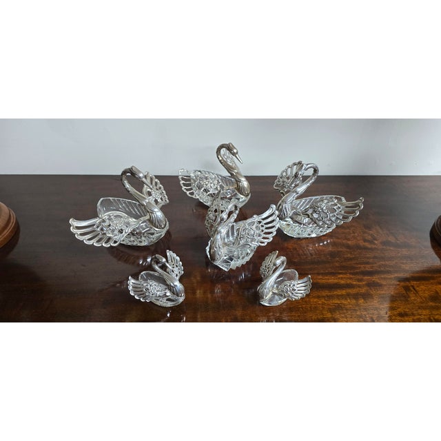 Antique Cut Glass and Silver Swans, 1900, Set of 6 For Sale - Image 10 of 14