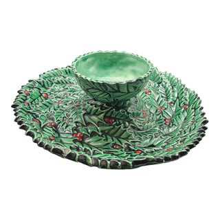 Vintage Lefton Holly Patterned Serving Wreath and Hobbiest Bowl For Sale