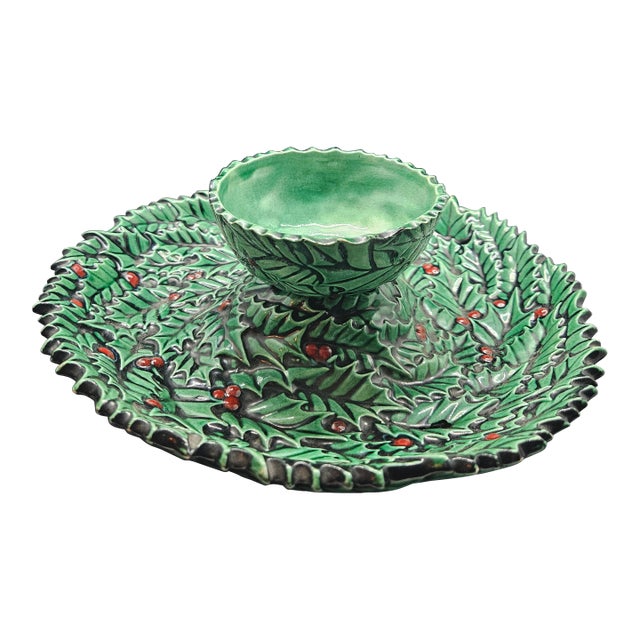Vintage Lefton Holly Patterned Serving Wreath and Hobbiest Bowl For Sale