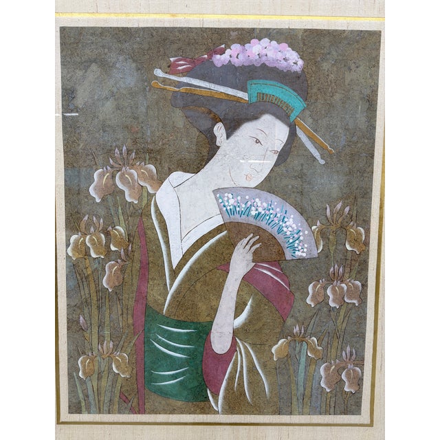 Delicate, refined, and beautifully detailed, this Elegant Painting of a Japanese Woman on Cork is a captivating work of...