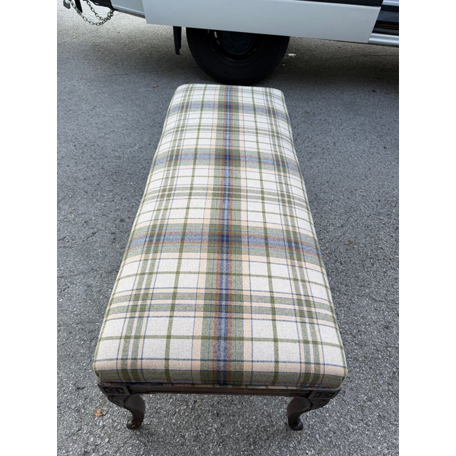 Newly Upholstered Plaid French Bench For Sale - Image 9 of 11